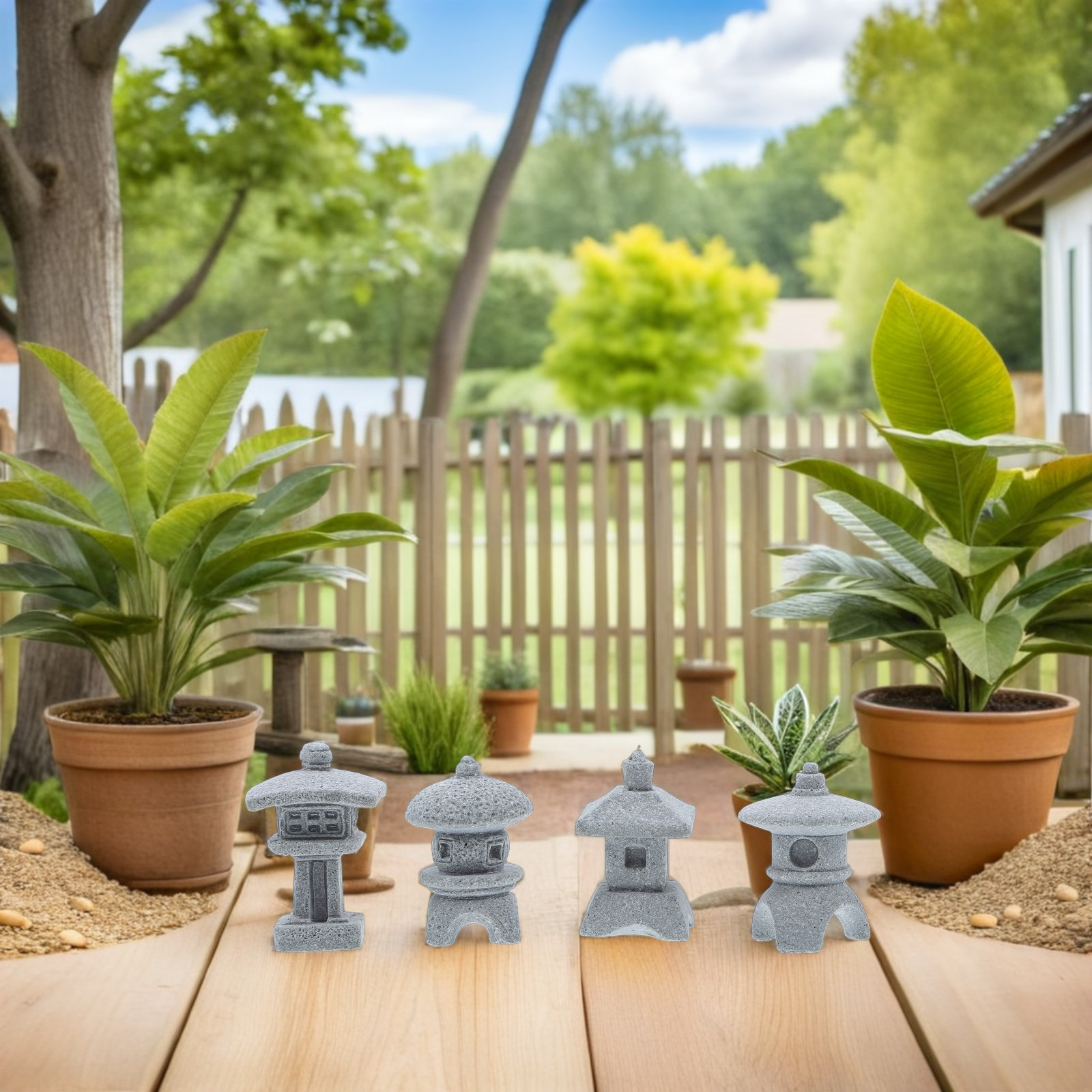 Mini Bonsai Zen Garden - 4Pcs Patung Paviliun Mini Resin Hiasan