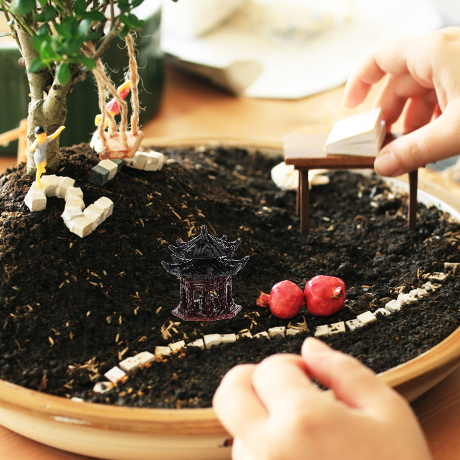 Ornamen Paviliun Mini Gaya Cin - Mini Bonsai Zen Garden ulasan dan harga