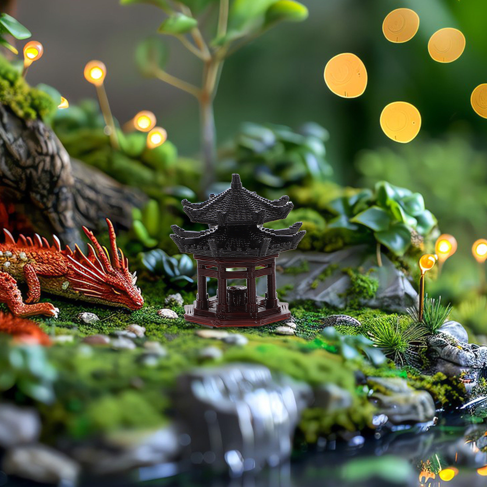 Ornamen Paviliun Mini Gaya Cin - Mini Bonsai Zen Garden ulasan dan harga