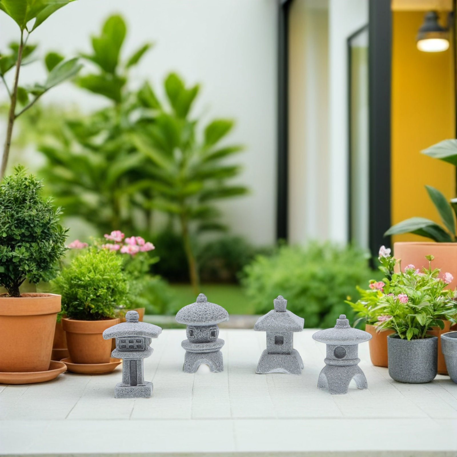 4Pcs Patung Paviliun Mini Resi - Mini Bonsai Zen Garden ulasan dan harga